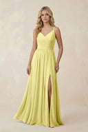 V - Neck Spaghetti Strap A - Line Chiffon Bridesmaid Dress in Buttercup - KissProm Bridesmaid Dresses