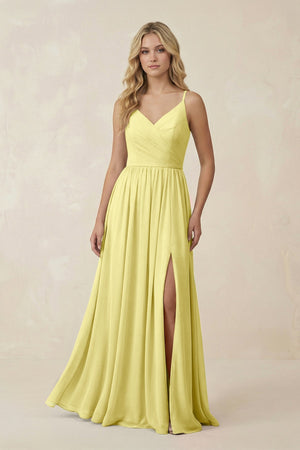 V - Neck Spaghetti Strap A - Line Chiffon Bridesmaid Dress in Buttercup - KissProm Bridesmaid Dresses
