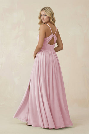 V - Neck Spaghetti Strap A - Line Chiffon Bridesmaid Dress in Candy Pink - KissProm Bridesmaid Dresses