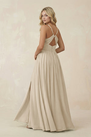 V - Neck Spaghetti Strap A - Line Chiffon Bridesmaid Dress in Champagne - KissProm Bridesmaid Dresses