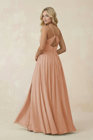 V - Neck Spaghetti Strap A - Line Chiffon Bridesmaid Dress in Champagne Rose - KissProm Bridesmaid Dresses