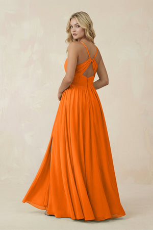 V - Neck Spaghetti Strap A - Line Chiffon Bridesmaid Dress in Cinnamon - KissProm Bridesmaid Dresses