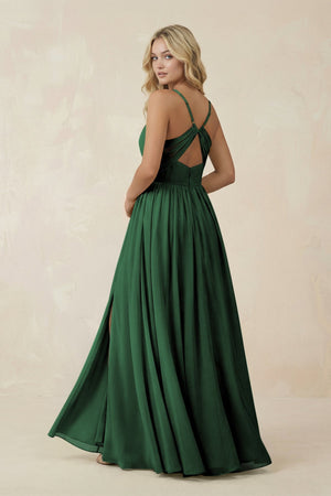 V - Neck Spaghetti Strap A - Line Chiffon Bridesmaid Dress in Dark Green - KissProm Bridesmaid Dresses