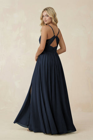 V - Neck Spaghetti Strap A - Line Chiffon Bridesmaid Dress in Dark Navy - KissProm Bridesmaid Dresses