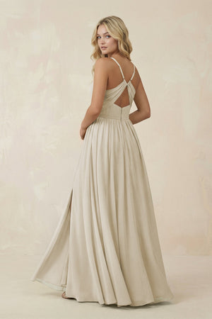 V - Neck Spaghetti Strap A - Line Chiffon Bridesmaid Dress in Dove Gray - KissProm Bridesmaid Dresses