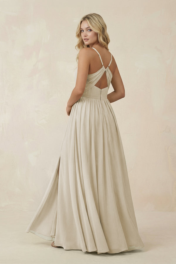 V - Neck Spaghetti Strap A - Line Chiffon Bridesmaid Dress in Dove Gray - KissProm Bridesmaid Dresses