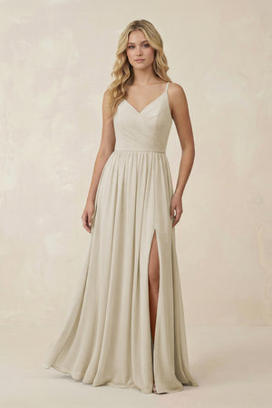 V - Neck Spaghetti Strap A - Line Chiffon Bridesmaid Dress in Dove Gray - KissProm Bridesmaid Dresses