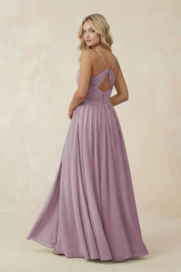 V - Neck Spaghetti Strap A - Line Chiffon Bridesmaid Dress in Dusk - KissProm Bridesmaid Dresses