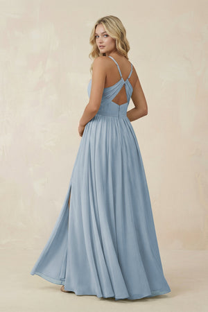 V - Neck Spaghetti Strap A - Line Chiffon Bridesmaid Dress in Dusty Blue - KissProm Bridesmaid Dresses