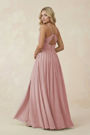 V - Neck Spaghetti Strap A - Line Chiffon Bridesmaid Dress in Dusty Rose - KissProm Bridesmaid Dresses