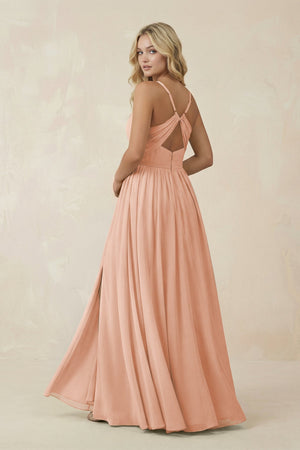 V - Neck Spaghetti Strap A - Line Chiffon Bridesmaid Dress in English Rose - KissProm Bridesmaid Dresses