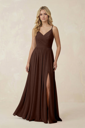 V - Neck Spaghetti Strap A - Line Chiffon Bridesmaid Dress in Espresso - KissProm Bridesmaid Dresses