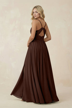 V - Neck Spaghetti Strap A - Line Chiffon Bridesmaid Dress in Espresso - KissProm Bridesmaid Dresses