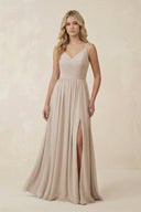 V - Neck Spaghetti Strap A - Line Chiffon Bridesmaid Dress in Frost - KissProm Bridesmaid Dresses