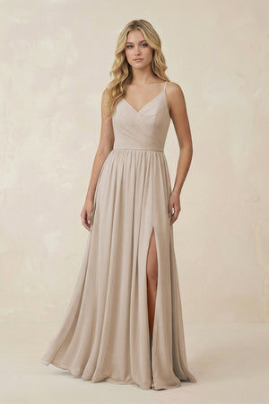 V - Neck Spaghetti Strap A - Line Chiffon Bridesmaid Dress in Frost - KissProm Bridesmaid Dresses