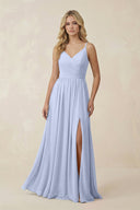 V - Neck Spaghetti Strap A - Line Chiffon Bridesmaid Dress in Ice - KissProm Bridesmaid Dresses