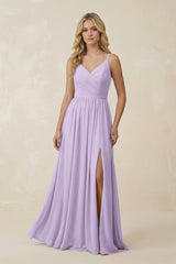V - Neck Spaghetti Strap A - Line Chiffon Bridesmaid Dress in Lavender - KissProm Bridesmaid Dresses