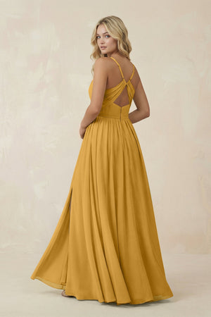 V - Neck Spaghetti Strap A - Line Chiffon Bridesmaid Dress in Marigold - KissProm Bridesmaid Dresses