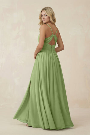 V - Neck Spaghetti Strap A - Line Chiffon Bridesmaid Dress in Matcha - KissProm Bridesmaid Dresses