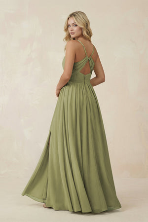 V - Neck Spaghetti Strap A - Line Chiffon Bridesmaid Dress in Moss Green - KissProm Bridesmaid Dresses
