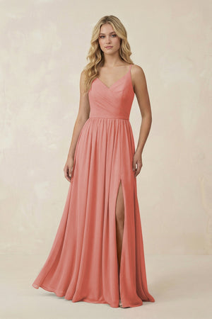 V - Neck Spaghetti Strap A - Line Chiffon Bridesmaid Dress in Mulberry - KissProm Bridesmaid Dresses