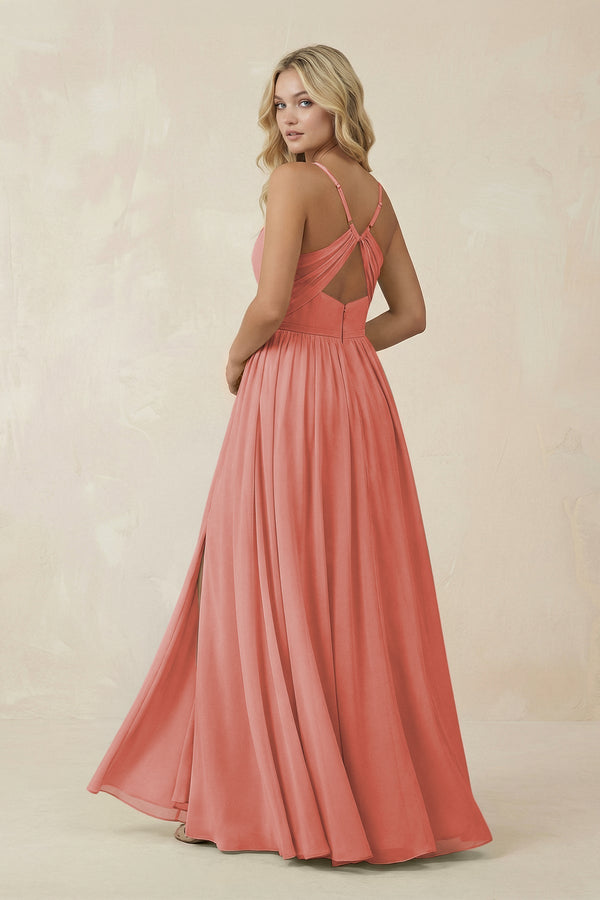 V - Neck Spaghetti Strap A - Line Chiffon Bridesmaid Dress in Mulberry - KissProm Bridesmaid Dresses
