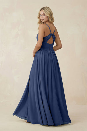 V - Neck Spaghetti Strap A - Line Chiffon Bridesmaid Dress in Navy - KissProm Bridesmaid Dresses