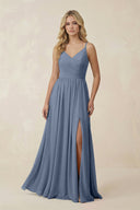 V - Neck Spaghetti Strap A - Line Chiffon Bridesmaid Dress in Neptune - KissProm Bridesmaid Dresses