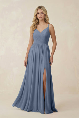 V - Neck Spaghetti Strap A - Line Chiffon Bridesmaid Dress in Neptune - KissProm Bridesmaid Dresses