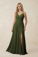 V - Neck Spaghetti Strap A - Line Chiffon Bridesmaid Dress in Olive - KissProm Bridesmaid Dresses