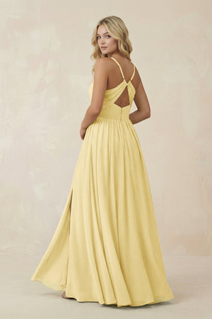 V - Neck Spaghetti Strap A - Line Chiffon Bridesmaid Dress in Pastel Yellow - KissProm Bridesmaid Dresses