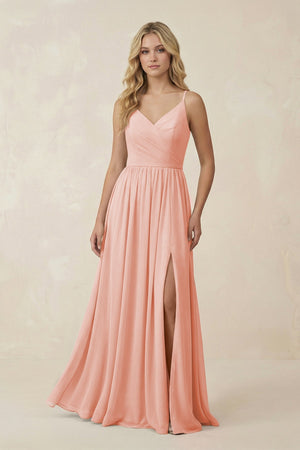 V - Neck Spaghetti Strap A - Line Chiffon Bridesmaid Dress in Rose Petal - KissProm Bridesmaid Dresses
