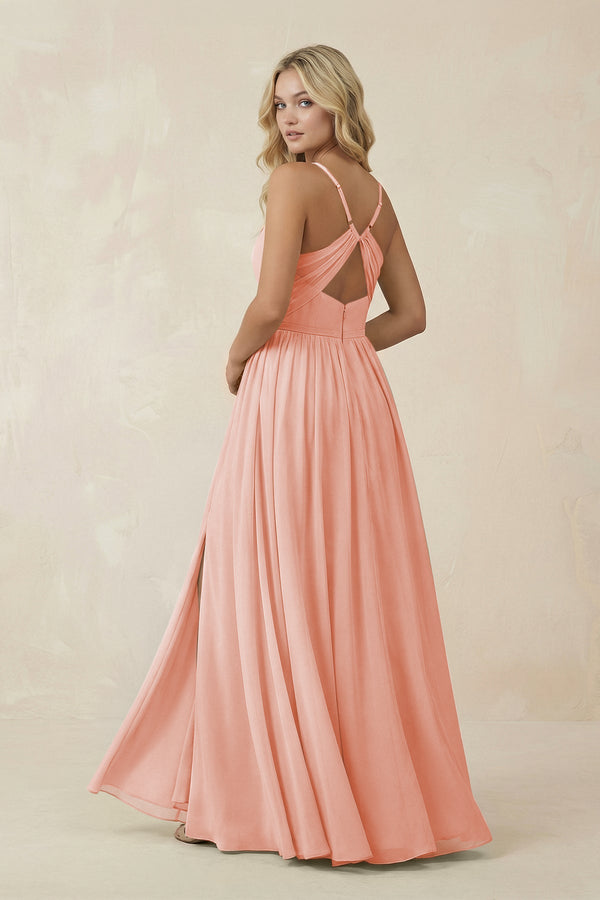 V - Neck Spaghetti Strap A - Line Chiffon Bridesmaid Dress in Rose Petal - KissProm Bridesmaid Dresses