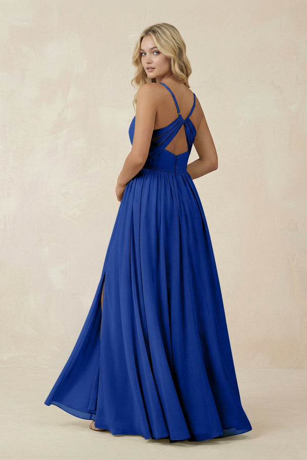 V - Neck Spaghetti Strap A - Line Chiffon Bridesmaid Dress in Royal Blue - KissProm Bridesmaid Dresses