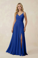 V - Neck Spaghetti Strap A - Line Chiffon Bridesmaid Dress in Royal Blue - KissProm Bridesmaid Dresses