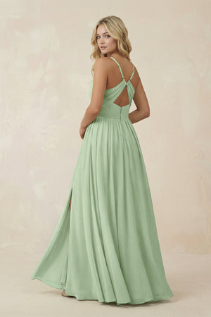 V - Neck Spaghetti Strap A - Line Chiffon Bridesmaid Dress in Sage - KissProm Bridesmaid Dresses