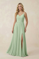 V - Neck Spaghetti Strap A - Line Chiffon Bridesmaid Dress in Sage - KissProm Bridesmaid Dresses