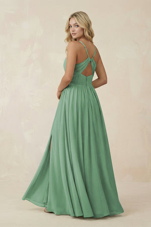 V - Neck Spaghetti Strap A - Line Chiffon Bridesmaid Dress in Sea Glass - KissProm Bridesmaid Dresses