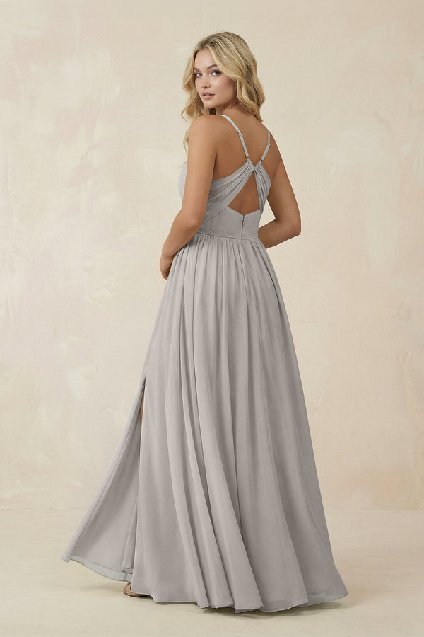 V - Neck Spaghetti Strap A - Line Chiffon Bridesmaid Dress in Silver - KissProm Bridesmaid Dresses