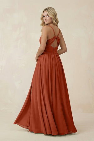 V - Neck Spaghetti Strap A - Line Chiffon Bridesmaid Dress in Spice - KissProm Bridesmaid Dresses