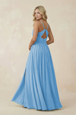V - Neck Spaghetti Strap A - Line Chiffon Bridesmaid Dress in Steel Blue - KissProm Bridesmaid Dresses
