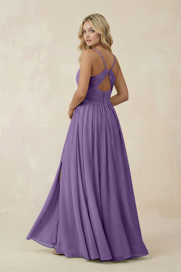 KissProm V-Neck Spaghetti Strap A-Line Chiffon Bridesmaid Dress in Tahiti, Tahiti / 2