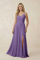 V - Neck Spaghetti Strap A - Line Chiffon Bridesmaid Dress in Tahiti - KissProm Bridesmaid Dresses