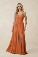 V - Neck Spaghetti Strap A - Line Chiffon Bridesmaid Dress in Terracotta - KissProm Bridesmaid Dresses
