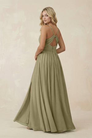 V - Neck Spaghetti Strap A - Line Chiffon Bridesmaid Dress in Thyme - KissProm Bridesmaid Dresses
