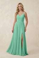 V - Neck Spaghetti Strap A - Line Chiffon Bridesmaid Dress in Turquoise - KissProm Bridesmaid Dresses