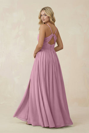 V - Neck Spaghetti Strap A - Line Chiffon Bridesmaid Dress in Vintage Mauve - KissProm Bridesmaid Dresses