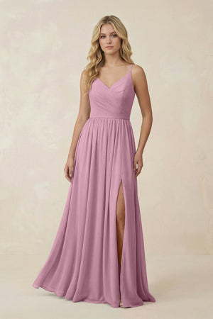V - Neck Spaghetti Strap A - Line Chiffon Bridesmaid Dress in Vintage Mauve - KissProm Bridesmaid Dresses