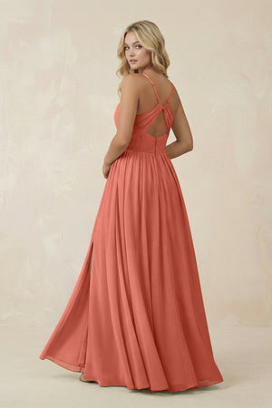 V - Neck Spaghetti Strap A - Line Chiffon Bridesmaid Dress in Wild Rose - KissProm Bridesmaid Dresses