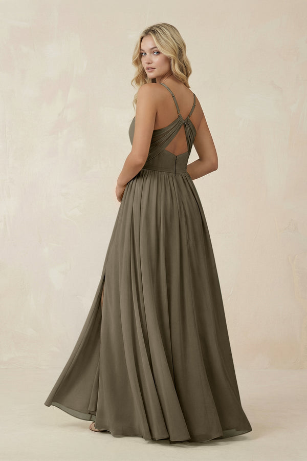 V - Neck Spaghetti Strap A - Line Chiffon Bridesmaid Dress in Willow Green - KissProm Bridesmaid Dresses